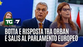 Botta e risposta tra Orban e Salis al parlamento europeo [upl. by Yelyac]