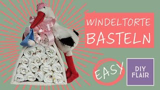 Windeltorte Storch  Geschenk zur Geburt Last Minute  Geschenk mit Windeln  DIY  Handtücher [upl. by Airtened336]