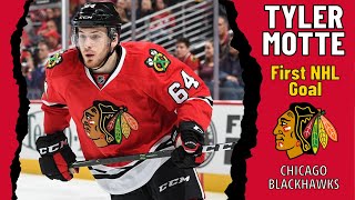 Tyler Motte 64 Chicago Blackhawks first NHL goal Oct 21 2016 Classic NHL [upl. by Mairem]