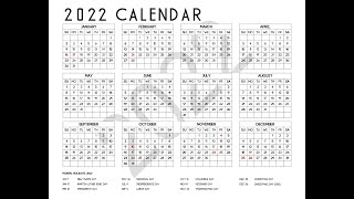 2022 Calendar Printable One Page with US Holidays [upl. by Pears]