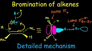 Bromination of alkenes  Electrophilic addition of bromine to alkenes mechanism and stereochemistry [upl. by Ruenhcs]