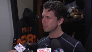 Buster Posey catches himself sounding like Hunter Pence in postgame interview [upl. by Nyliac926]