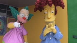 Sideshow Bob meets guests in Universal Studios Florida Simpsons area with Krusty the Clown [upl. by Hildebrandt63]