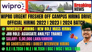 Wipro Biggest Urgent Hiring Drive  OFF Campus Drive For 2022 2023 2024 Batch  Fresher Latest Job [upl. by Onirotciv911]