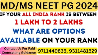 Neet PG 2024 What are the Options Available With an AllIndia Rank Between 1 Lakhs  2 Lakhs [upl. by Ydnelg]