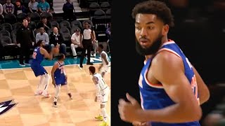 KAT hits long 3 from behind Jaylen Brunson for the first buckets with Knicks [upl. by Sande]