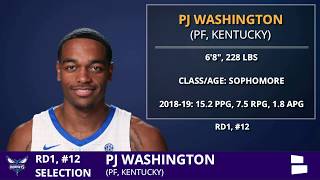 Charlotte Hornets Pick PJ Washington From Kentucky With Pick 12 In 1st Round of 2019 NBA Draft [upl. by Wernick]