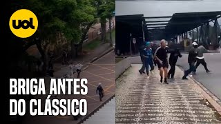 TORCEDORES DE ATHLETICO E CORITIBA BRIGAM EM TERMINAL DE ÔNIBUS [upl. by Adroj]