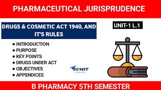 Drugs amp Cosmetic Act 1940  Unit1 Pharmaceutical Jurisprudence b pharm 5th semester [upl. by Arondell]