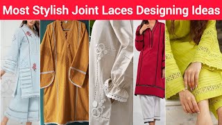 Most Trendy Stylish Joint Laces Designing Ideas Lace Design suitCasual Plain Dress designs [upl. by Suiratnod]