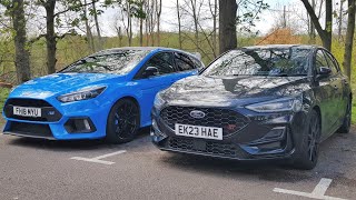 My 2018 MK3 Ford Focus RS vs 2023 Ford Focus MK45 Facelift ST Track Pack [upl. by Cahan]