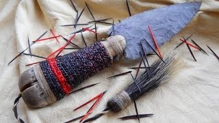 Adding Plaited Porcupine Quillwork to a Flint Blade Pt 1 [upl. by Narbig]