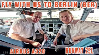 Berlin  BER  Airbus A320  Approach landing Rwy 25L  Cockpit  pilots  instruments  briefing [upl. by Elimac]