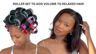 Easy Roller Set Tutorial To Add Volume For Relaxed Hair [upl. by Selmore]