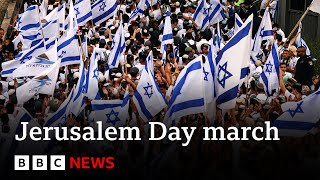 Israeli nationalists march for Jerusalem Day  BBC News [upl. by Akinar]