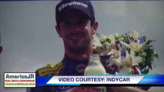 Alexander Rossi receives Baby Borg trophy in Detroit [upl. by Rosse]