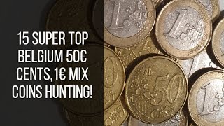 15 Super Top Belgium 50€ Cents1€ Mix Coins Hunting youtube coins europe [upl. by Alemahs465]