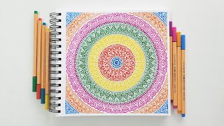 How to draw Mandala Art for beginners  Mandala in colored pen  Step by Step  DoodleZentangle [upl. by Barnaby]