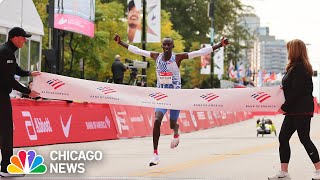 World record set as Kelvin Kiptum wins 2023 Chicago Marathon [upl. by Jacobba]