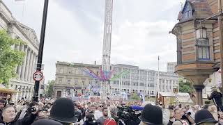 Farright rioter throws glass bottle towards antiracist crowd Nottingham 03082024 [upl. by Tonkin]