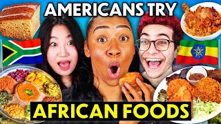 Americans Try African Food For The First Time Jollof Rice Peri Peri Chicken Injera [upl. by Arnelle2]