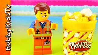 Emmet From The LEGO Movie Makes PLAYDOH Popcorn HobbyKidsTV [upl. by Millar140]