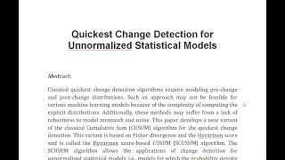 Quickest Change Detection for Unnormalized Statistical Models [upl. by Ynnaj]