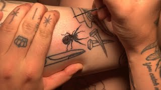 tattooing myself step by step stick and poke method [upl. by Nobile]