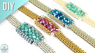 How to make a custom beaded bracelet with 4 mm bicone crystals and seed beads using peyote stitch [upl. by Claudius]