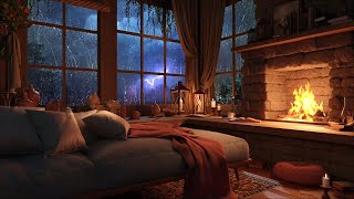 Cozy Rain on Window  Thunderstorm amp Warm Fireplace  Deep Sleep Study and Relaxation Sounds [upl. by Adlesirhc]