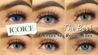 The Best Colored Contact Lenses for Brown Eyes  Trying On ICOICE Natural Colors [upl. by Ceporah549]