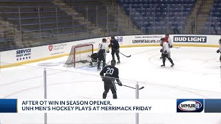 After overtime win in season opener UNH mens hockey plays at Merrimack Friday [upl. by Amuwkuhc477]