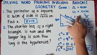 Solving Word Problems Involving Radicals  Geometry  Explain in Detailed [upl. by Faxun]