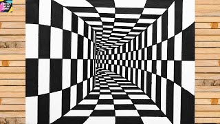 How to draw 3D tunnel  optical illusion  Easy trick art  3D art [upl. by Balas722]