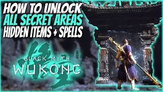 INDEPTH GUIDE TO ALL SECRET AREAS SECRET ITEMS SPELLS amp TRANSFORMATIONS  Black Myth Wukong [upl. by Kalikow303]