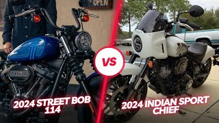 2024 HarleyDavidson Street Bob 114 VS 2024 Indian Sport Chief A Battle of American Cruisers [upl. by Meesaw]