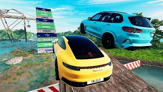 Cars Vs River Mega High Container Jump Test 10  Speed Car Crash  BeamNG Drive [upl. by Poland]