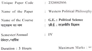 Western Political Philosophy Political Science 4th semester question paper DU SOL solexam2024 [upl. by Halilak]