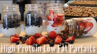 Healthy Breakfast Or Snack  High Protein Low Fat Parfait with 2 Homemade Granola Recipes [upl. by Heinrik969]