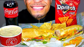 ASMR SUBWAY FOOTLONG SANDWICH CHIPOTLE CHEESE QUESO SAUCE CHIPS BIG BITES MUKBANG EATING SOUNDS [upl. by Cline]