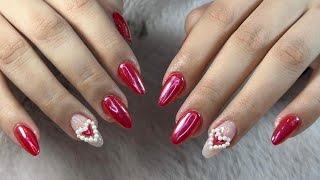 Uñas Coquettel uñas acrílicas rojas y románticas 🍒 [upl. by Beauchamp]