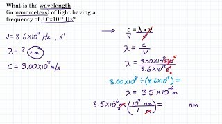 What wavelength in nanometers has a frequency of 86x1013 Hz  Frequency to Wavelength Practice [upl. by Ortrude]