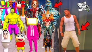 Franklin amp Shinchan Playing Chupan Chupai With GIANT 3 HEADED SPIDERMAN amp AVENGERS IN GTA 5 [upl. by Ahsikyw]