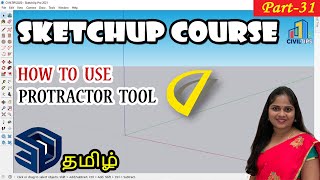 Protractor Tool தமிழ்Tamil  Part 31 How to Use Protractor Tool in Sketchup Pro [upl. by Aniv]