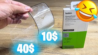 40 Apple Belkin Screen Protector vs 10 ROXX Glass  iPhone 16 Pro [upl. by Ovid]