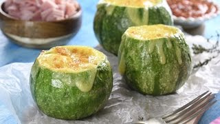 Calabacitas al Horno Rellenas de Jamón y Queso Gratinado [upl. by Felicia]