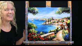 MEDITERRANEAN VILLAGELearn How to Draw and Paint with Acrylics  Beginner Acrylic Painting Tutorial [upl. by Lemmuela]