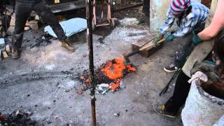 Making bloomery iron at Bushfire Forge July 2013 [upl. by Hubing]