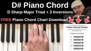 D Piano Chord  D Sharp Major  Inversions Tutorial  FREE Chord Chart [upl. by Dnalrag]