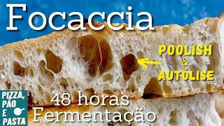 Focaccia Longa Fermentação com Poolish  Autólise  Dobras  PréFermento [upl. by Nosreve]